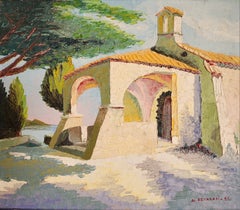 Church in a Provençal Landscape, Oil on Board, Signed, 1960s Framed
