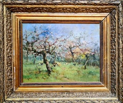 Blossoms and Chickens, 19th Century Oil Painting on Wood Panel