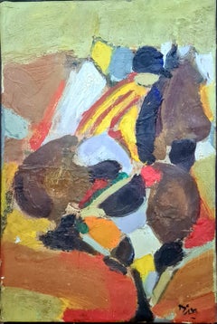 The Jockey, 'En Course', Oil on Canvas, Signed. Circle of Chagall