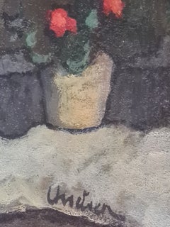 Geraniums, Modern Still-Life, Oil on Board, 19 x 28 cm Painting