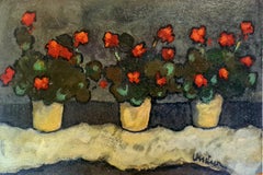 Geraniums, Modern Still-Life, Oil on Board, 19 x 28 cm Painting