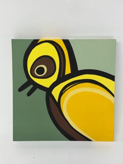 Yellow Finch, Cartoonish Bird Profile, Signed 2007, 24 x 24 Painting