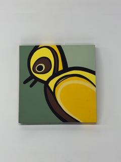 Yellow Finch, Cartoonish Bird Profile, Signed 2007, 24 x 24 Painting