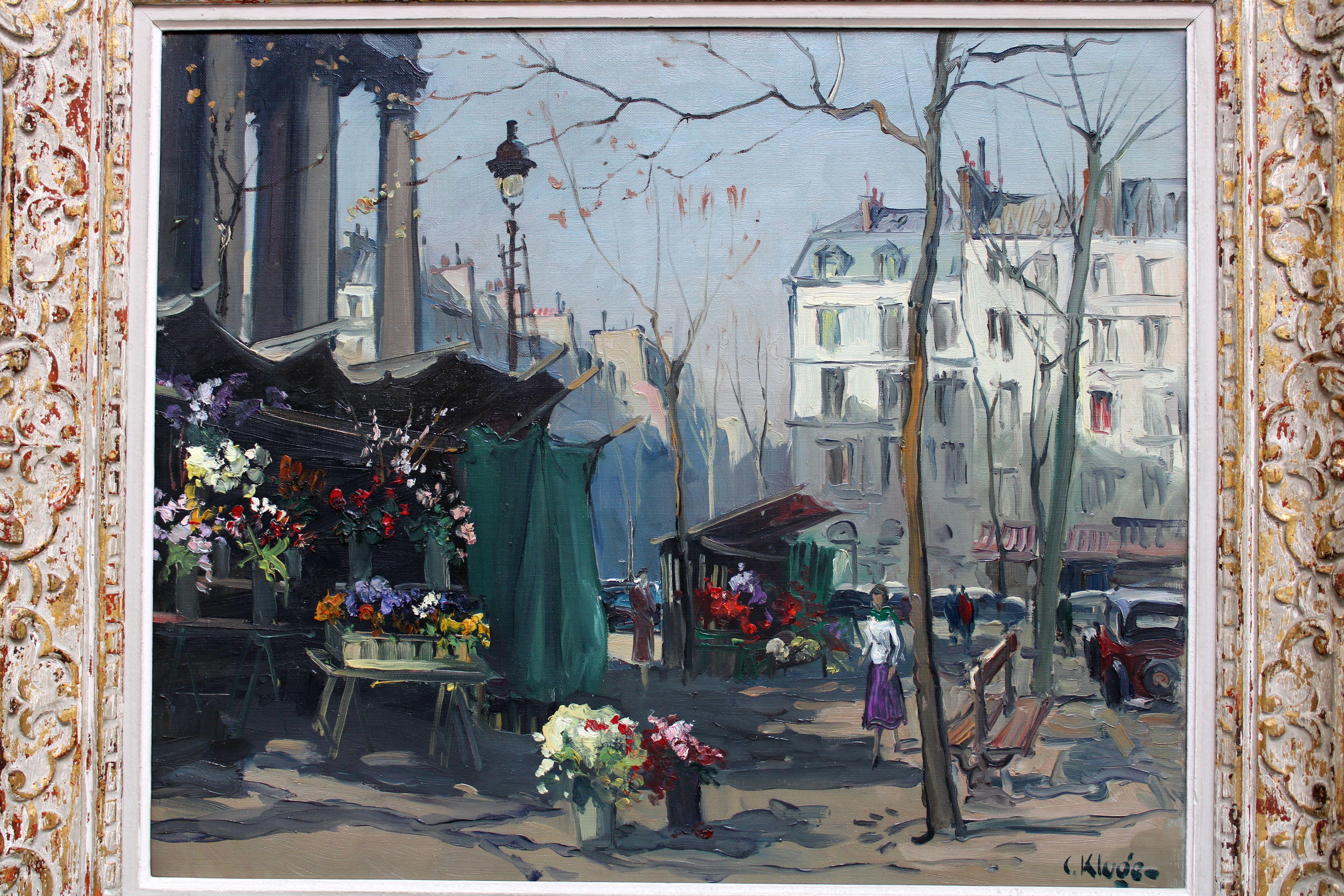 Mercado de flores frente a la Madeleine en París. Óleo sobre lienzo, 54x65 cm - Painting Impresionista de Constantine Kluge