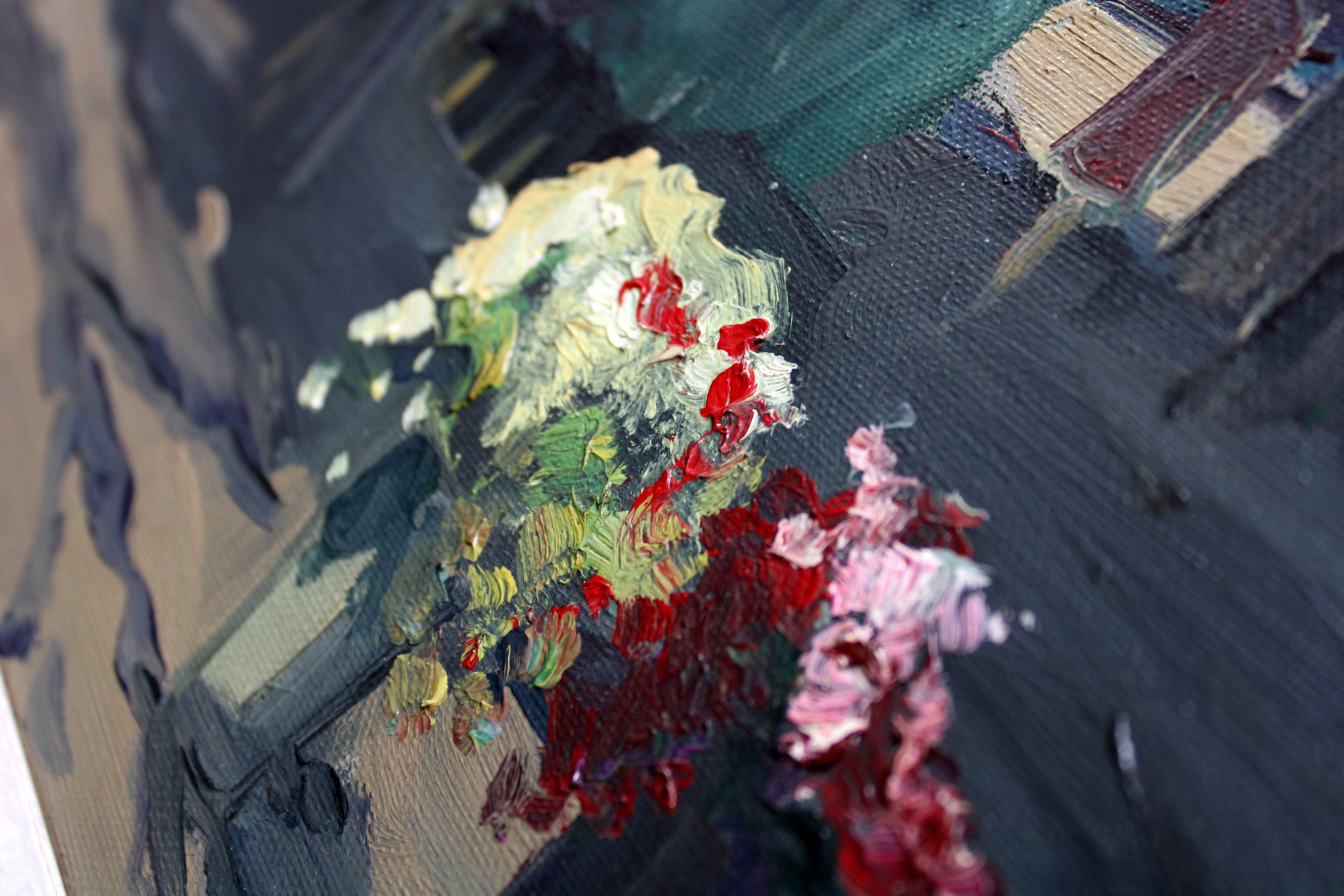 Mercado de flores frente a la Madeleine en París. Óleo sobre lienzo, 54x65 cm en venta 14