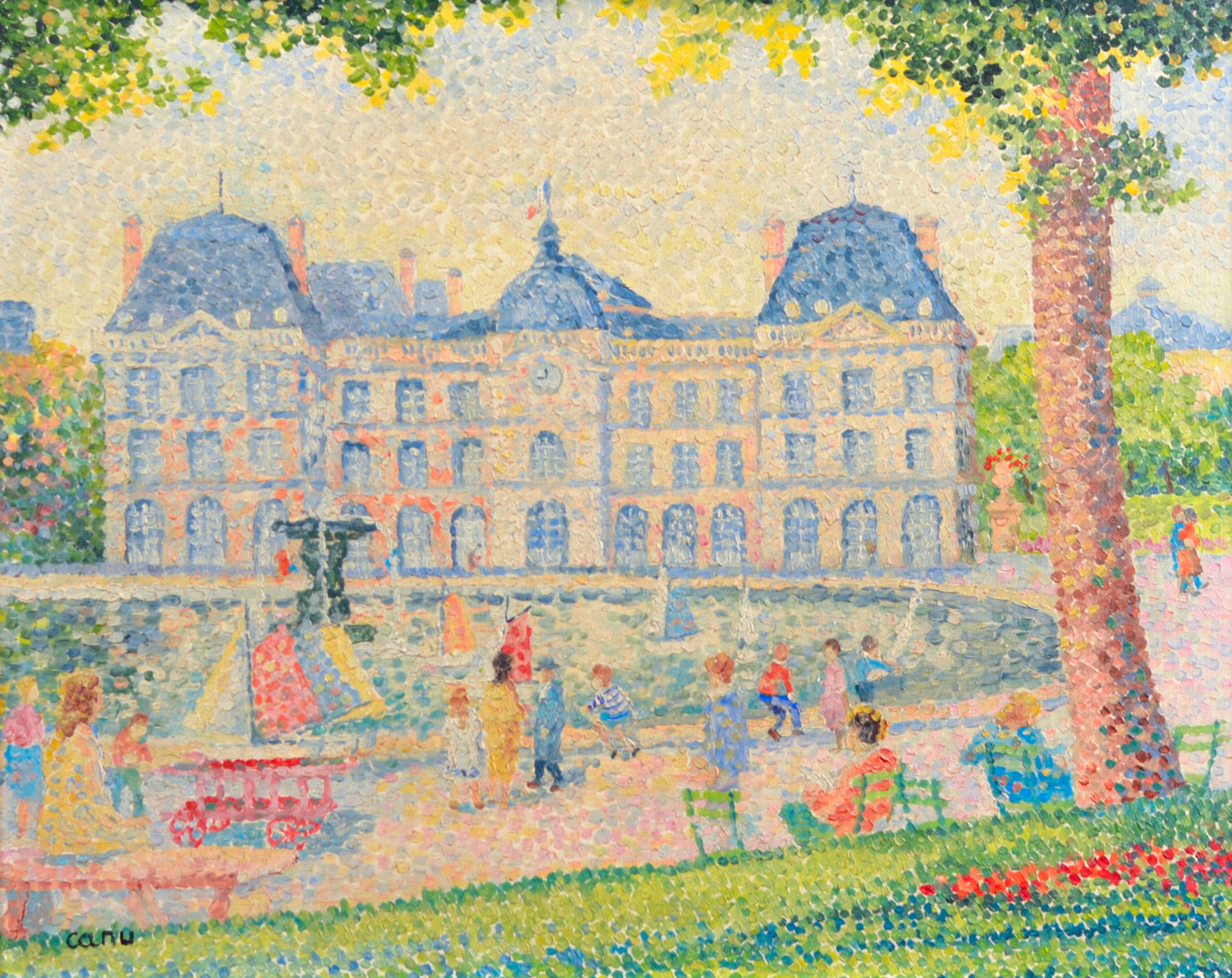 Garden of Luxemburg, by Yvonne Canu. Oil on canvas, 33x41 cm. Signed