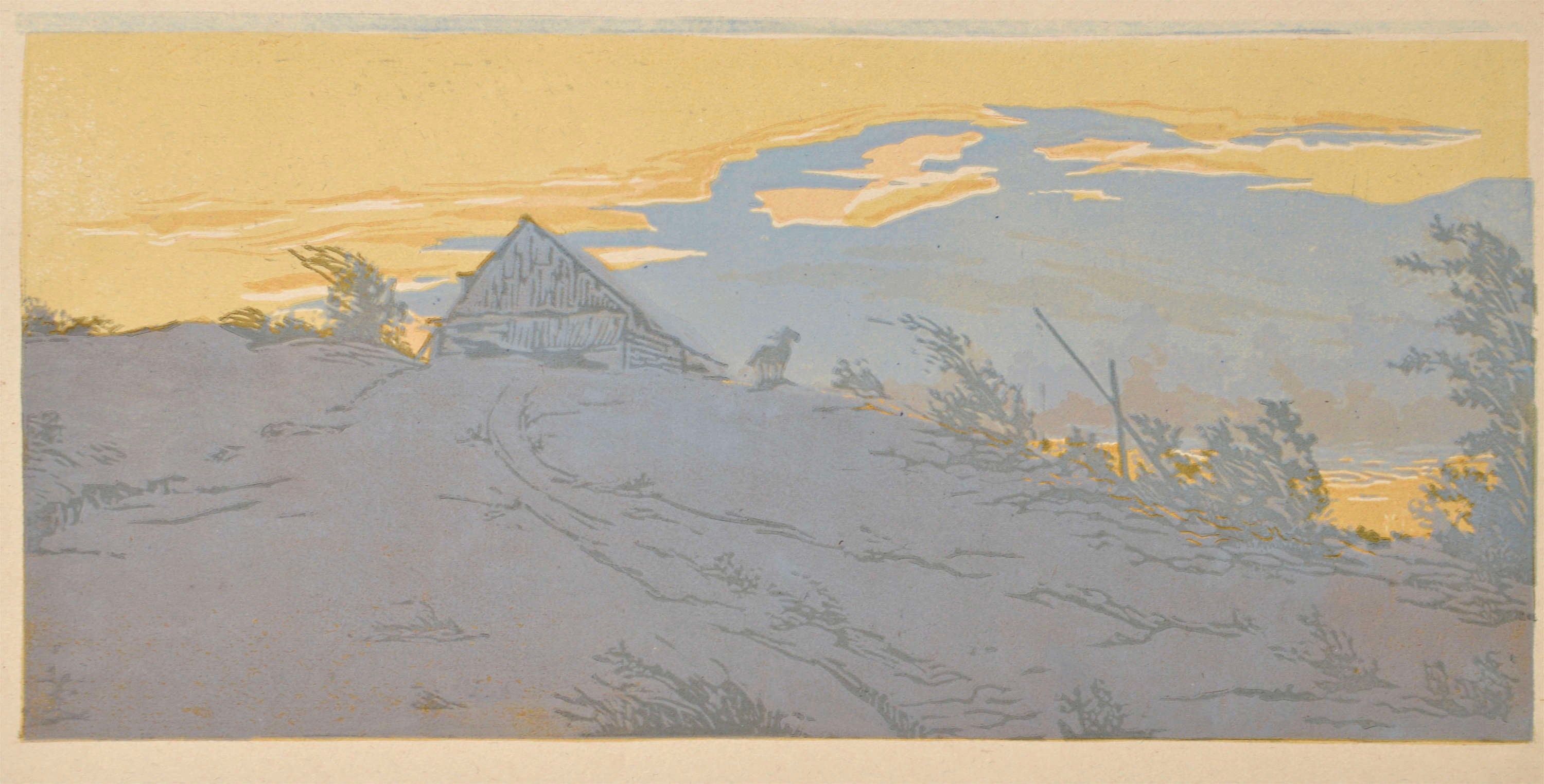 Evening. Paper, monotype, 19x40 cm.