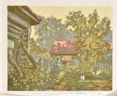 Backyard. 1957, paper, monotype, 31x39 cm. Signed.