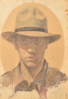 Autoritratto, 1955, carta, tecnica mista, 43x33 cm. Firmato.