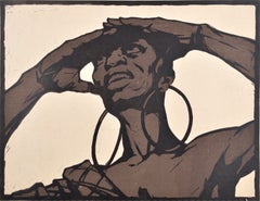 Woman with Earrings. Papper, monotype, 51x66 cm.