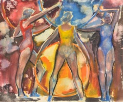 Ginnaste. 1966, carta, acquerello, 36x50 cm. Firmato.