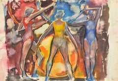 Gymnasts. 1966, papper, watercolor, 36x50 cm. Signed.