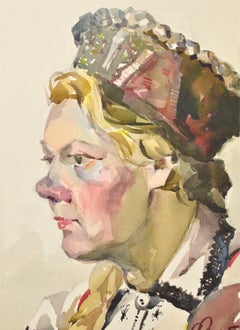 Mujeres con corona. 1985, papel, acuarela, 42 x 29 cm. Firmado.