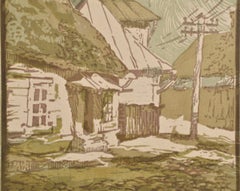 Street Corner. 1957, paper, monotype, 28x22 cm. Signed.