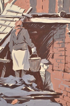 Construction Work. 1957, paper, mixed media, 40x53 cm. Signed.