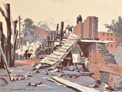 Lavori di costruzione. 1957, carta, tecnica mista, 40x53 cm. Firmato.