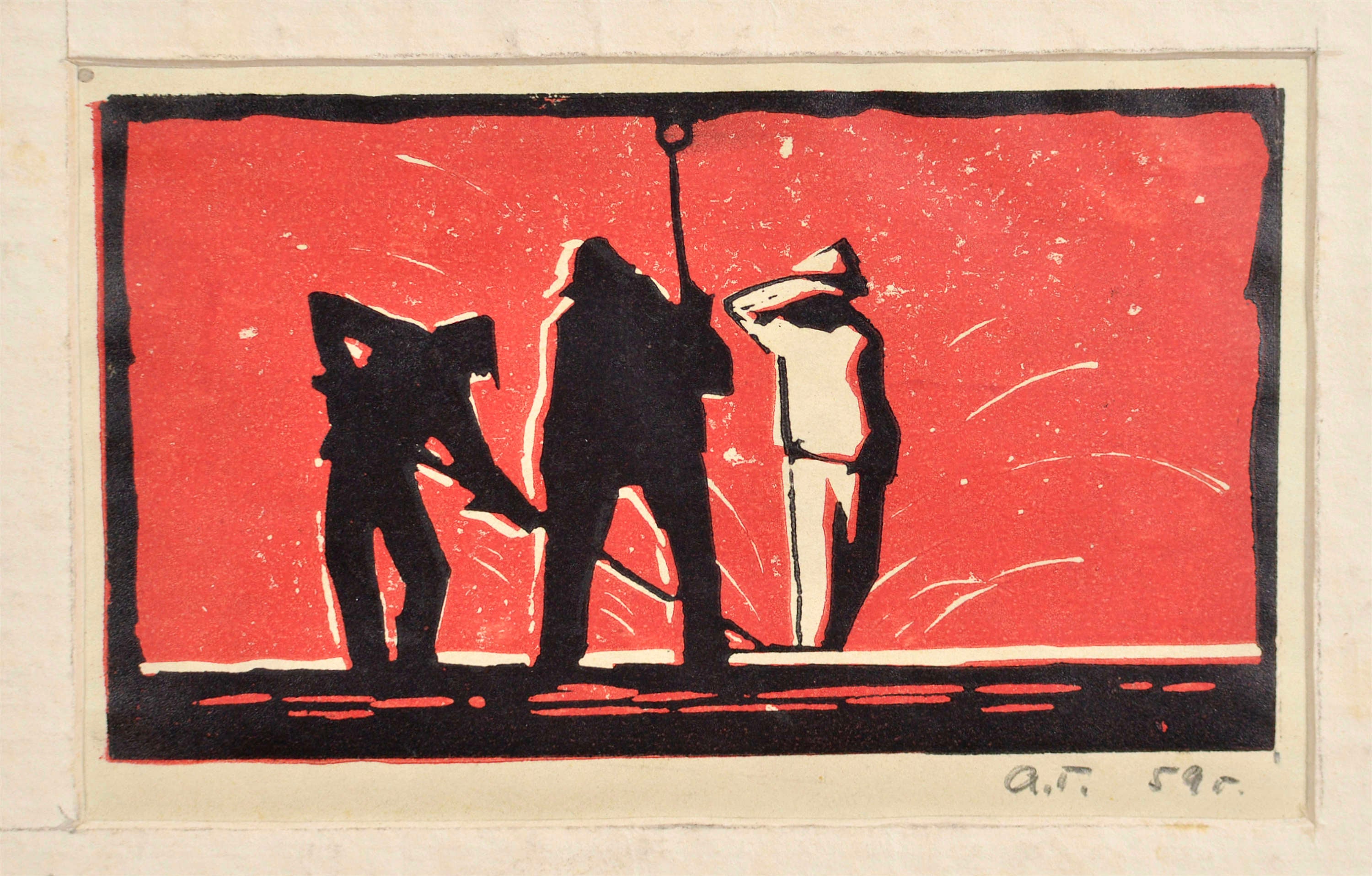 Lavori di scavo. 1959, carta, monotipo, 7x12 cm. Firmato.