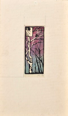 Birch. 1969, paper, monotype, 14x6 cm. Signed.