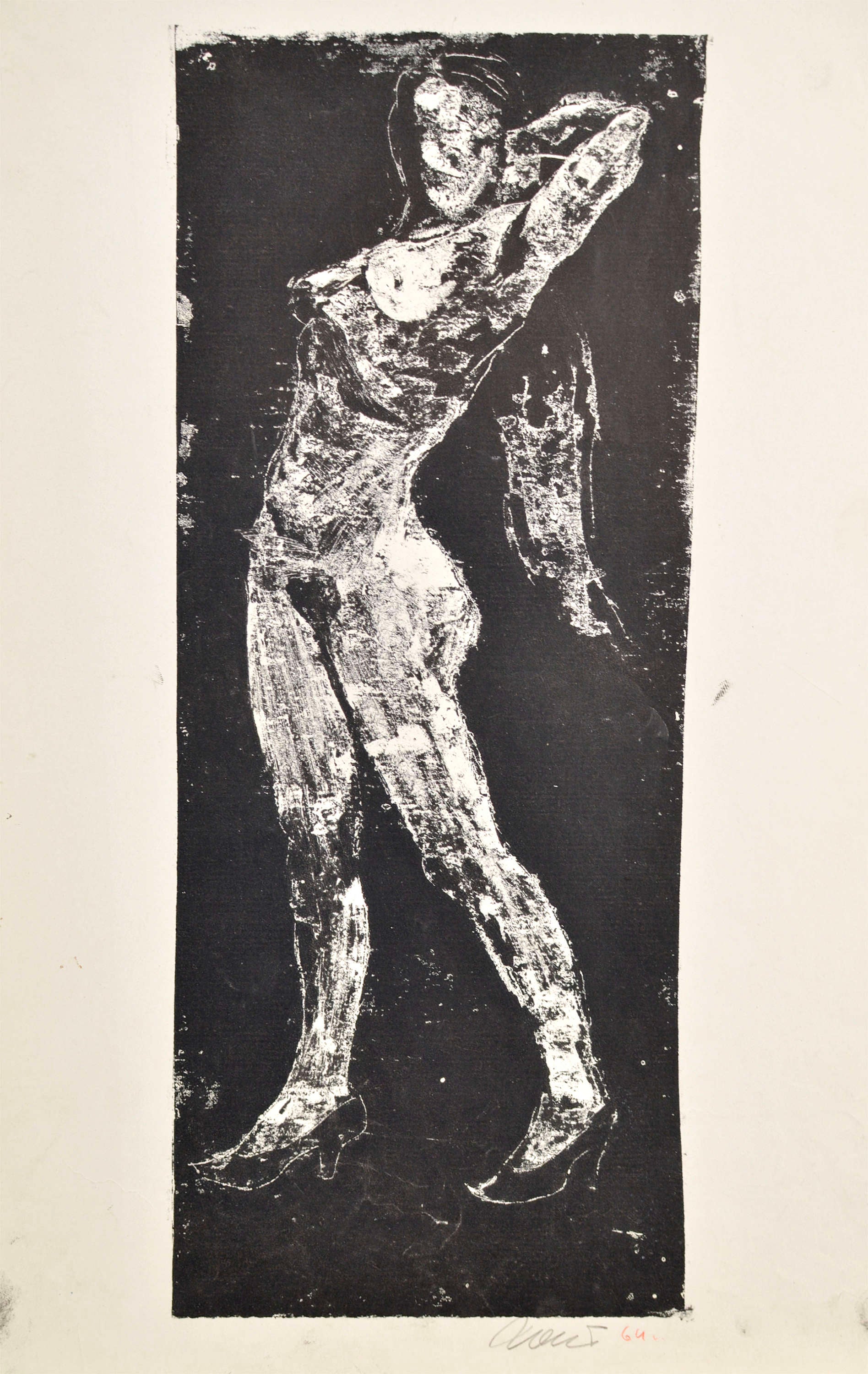 Nude Print Albert Goltjakov  - Act. 1964, papier, monotype, 40 x 16 cm. Signé.