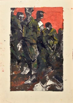 Soldiers. Paper, monotype, 34x22 cm.