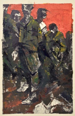 Soldati. Carta, monotipo, 34x22 cm.