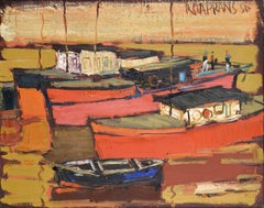 Red Boats by Raimonds Staprans. 1956, oil on canvas, 43.5x53.5 cm. Signed