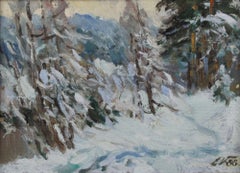 Winter by Edgars Vinters. 1988. Oil on cardboard. 23.5x32 cm. Signed