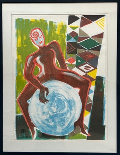 « Femme sur une sphère », d'Elvira Bach. 1992. Papier, lithographie n° 71/120. Signé