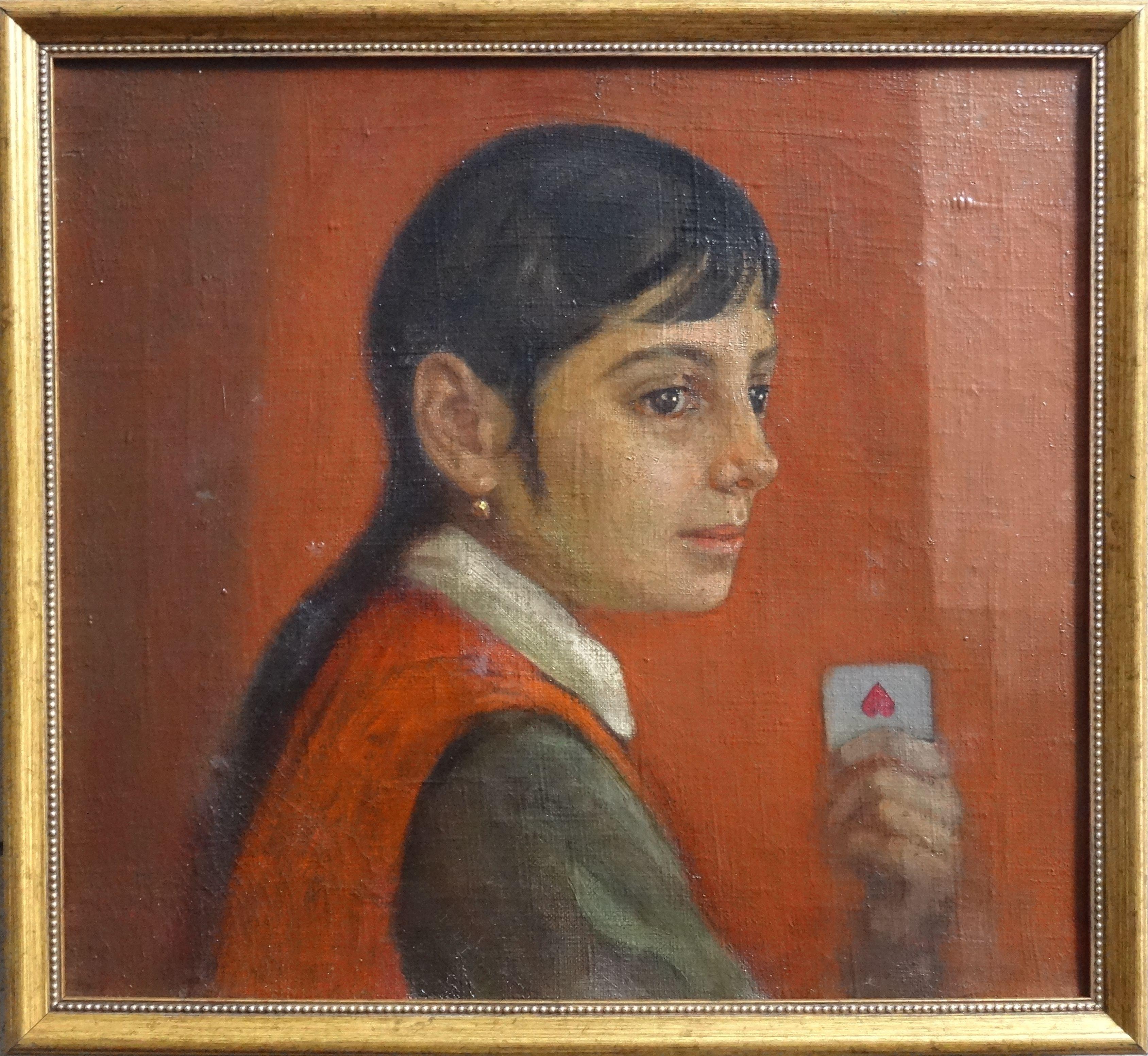 Jadviga Zjilvinska  Figurative Painting - Gypsy girl, 1947. Oil on canvas, 34x37 cm