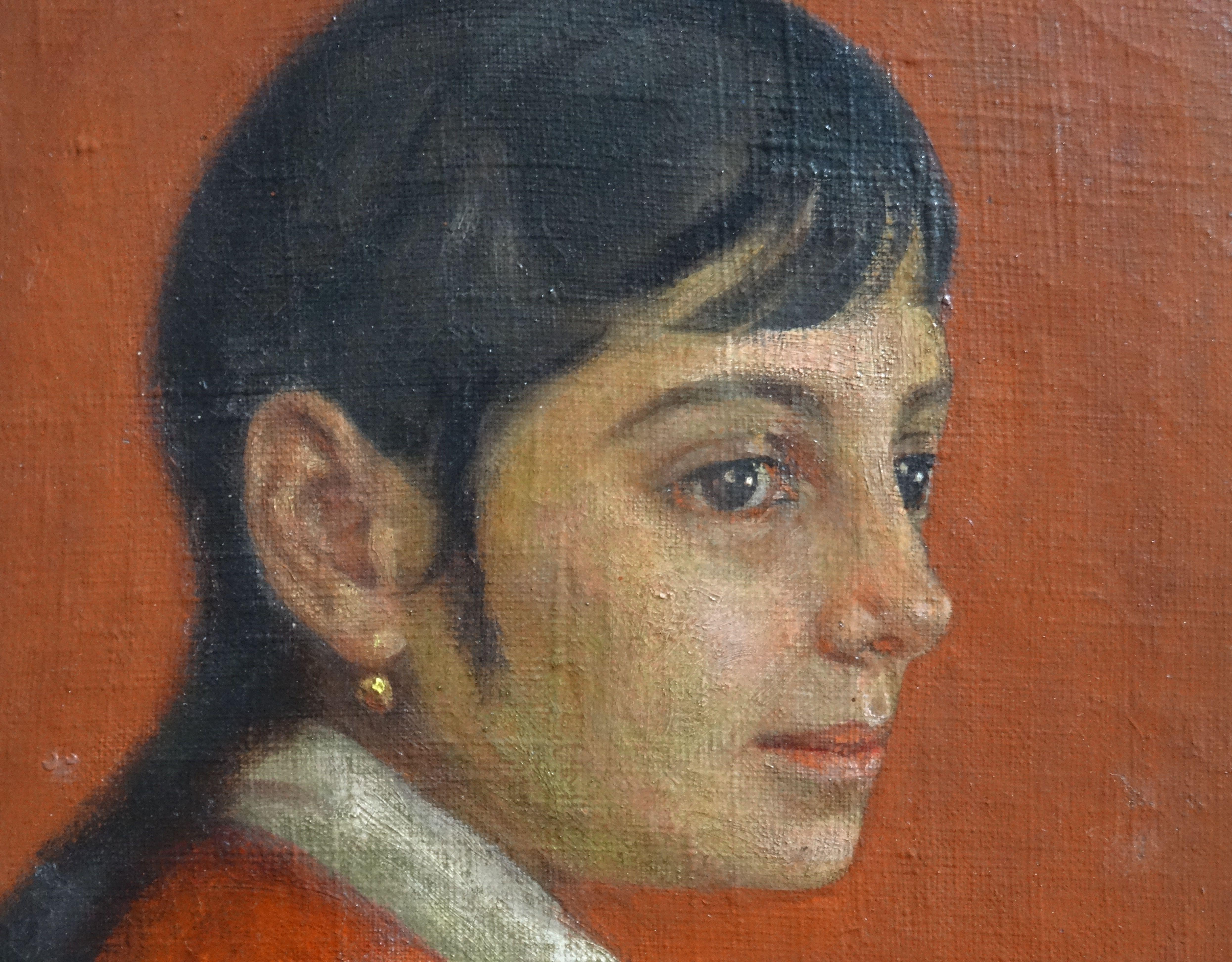 Gypsy girl, 1947. Oil on canvas, 34x37 cm - Painting by Jadviga Zjilvinska 