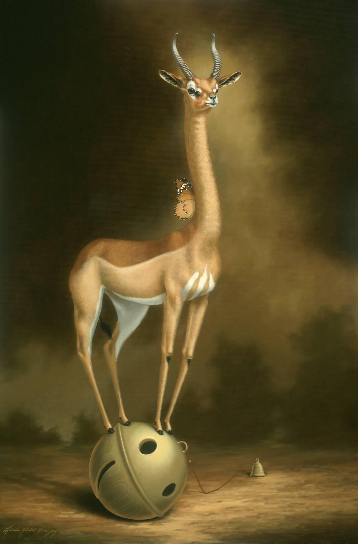 Linda Ridd Herzog Animal Painting - Lincoln On his Favorite Bell