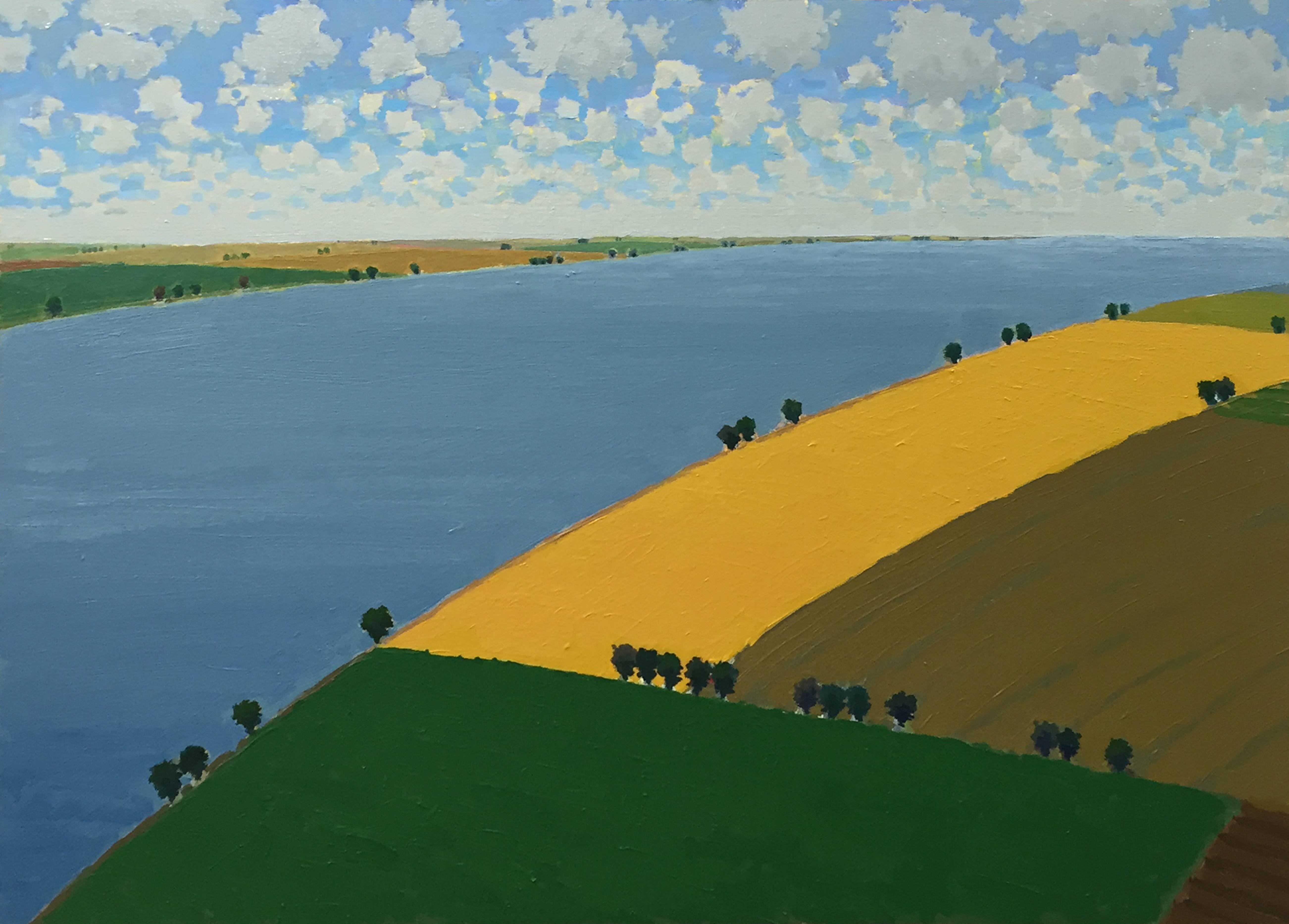 John Karl Claes Landscape Painting - Riverside Farms