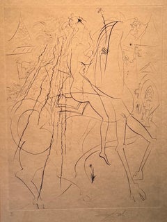 Lady Guidivar – gravure originale de Salvador Dalí : nu féminin surréaliste à cheval