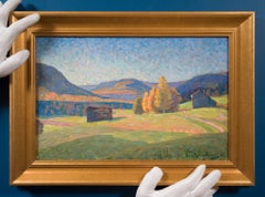 Paisaje del norte de Suecia con montañas azules, pintura al óleo