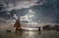Fischerboote im Mondlicht, vermutlich im Stockholmer Archipel