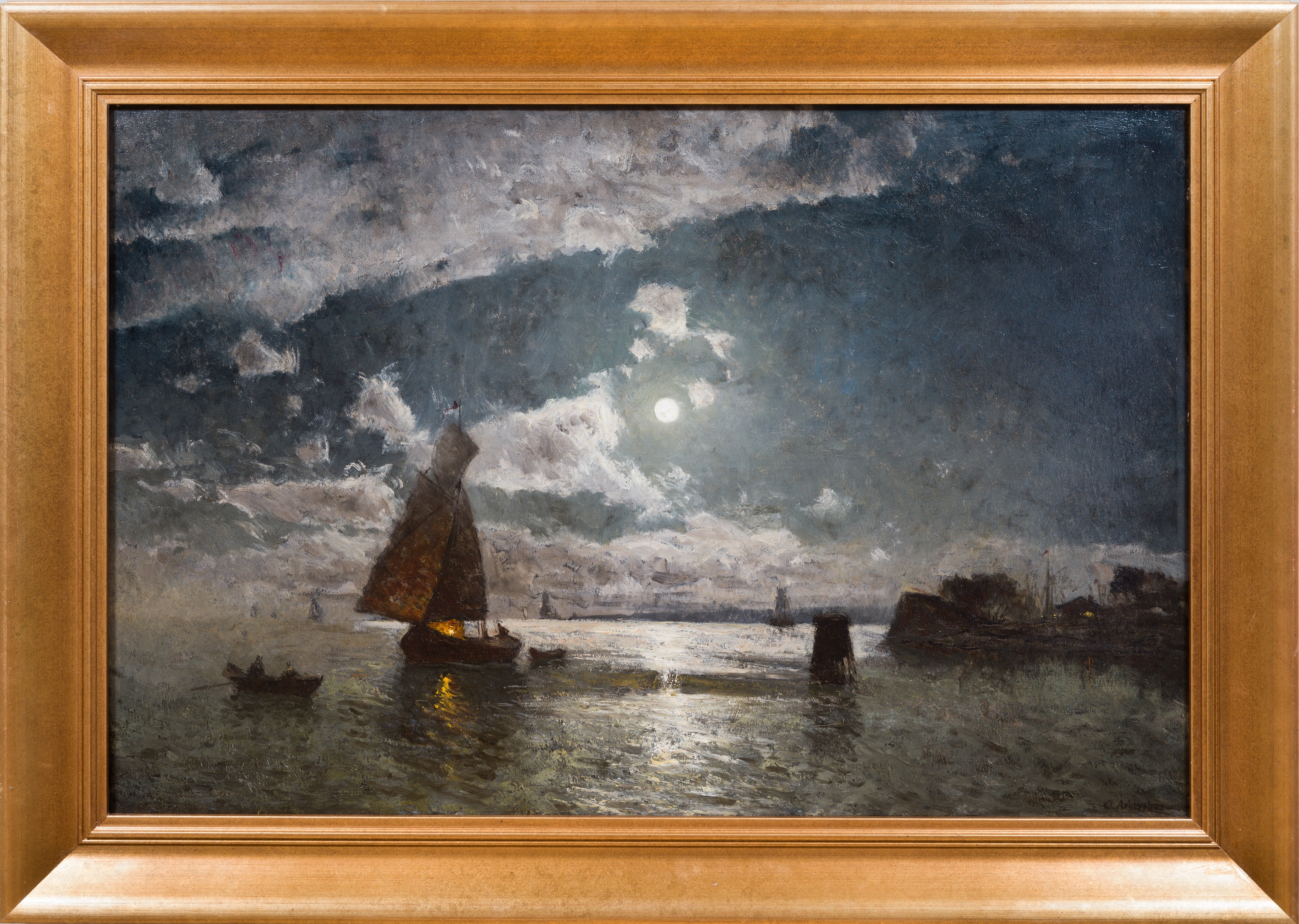 Fishing Boats in Moonlight, probably Stockholm Archipelago
