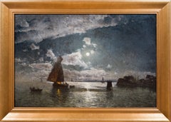 Fischerboote im Mondlicht, vermutlich im Stockholmer Archipel