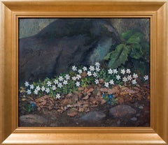 Anemoni blu e bianchi, dipinto a olio raffigurante un bosco svedese