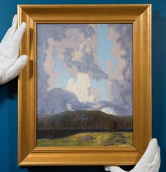 Nordische Landschaft mit dramatischen Wolken, schwedisches Ölgemälde