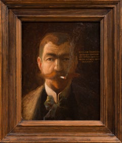 Artist Self Portrait Smoking a Cigarette, Finnish Oil Painting 1916