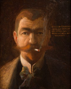 Artist Self Portrait Smoking a Cigarette, Finnish Oil Painting 1916
