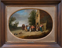 Des paysans faisant la fête devant une auberge, tableau d'un maître ancien