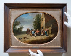Des paysans faisant la fête devant une auberge, tableau d'un maître ancien