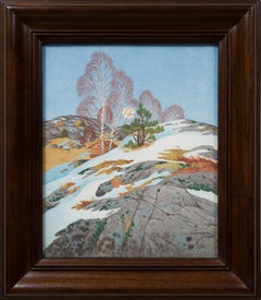 Osvald Lundgren Swedish Gouache Winter Landscape, Vårvinter, 1928