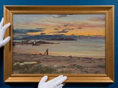 Paesaggio costiero norvegese al tramonto, dipinto a olio su tela, 1920 circa