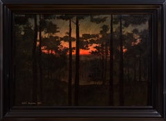 Oskar Bergmans Painting Sunset through the Pines, 1906