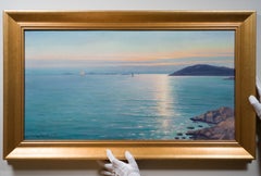 Grande dipinto paesaggistico che raffigura un tramonto scandinavo nell’arcipelago