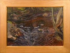 Flowing Water, Study in Overcast Weather, 1907, Signed Oil on Board