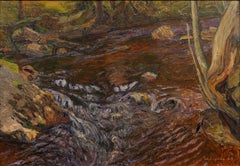 Flowing Water, Study in Overcast Weather, 1907, Signed Oil on Board