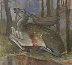 Ernst Norlind: Verwundetes Damwild, 1923, schwedisches Ölgemälde